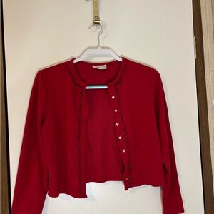 Worthington Red Cardigan with Embroidery